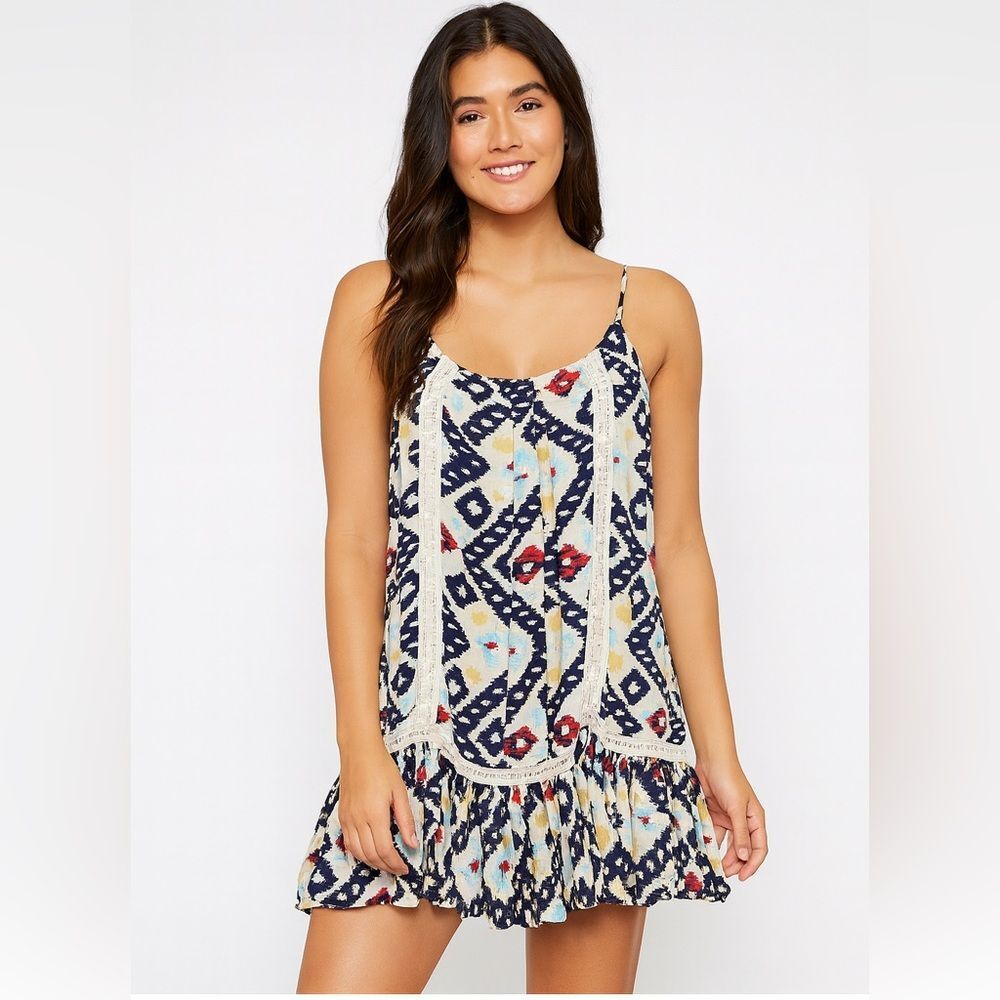 Solito Multicolor Bohemian‎ Printed Embroidered Slip Casual Summer Dress, M
